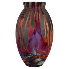 Raaquu Raku Fired Large Oval Vase S/N0000205 Centerpiece Art Series, Malaysia