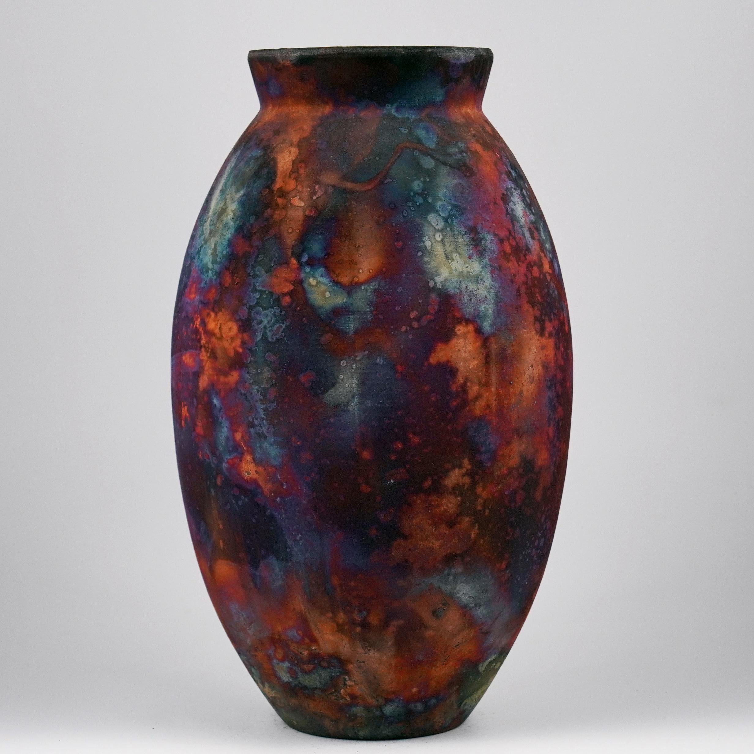 Malese Vaso ovale grande cotto Raaquu Raku S/N0000207 Centerpiece Art Series, Malesia in vendita