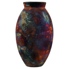 Raaquu Raku grand vase ovale cuit au four S/N0000207 S série Centre de table d'art, Malaisie