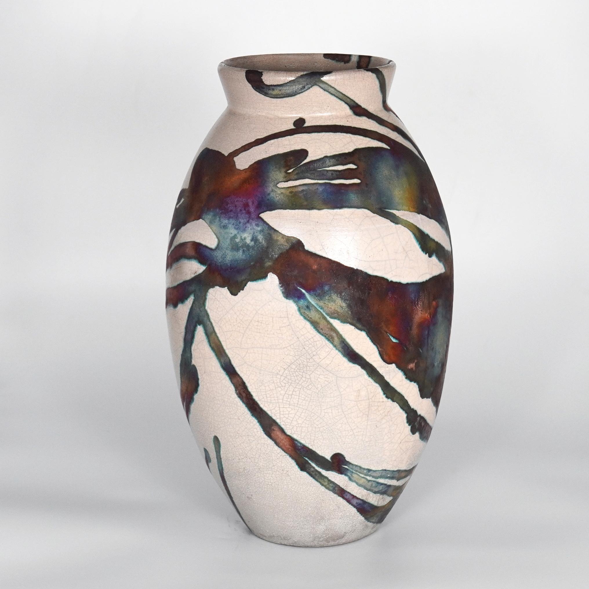 Moderno Vaso ovale grande cotto Raaquu Raku S/N0000208 Centerpiece Art Series, Malesia in vendita