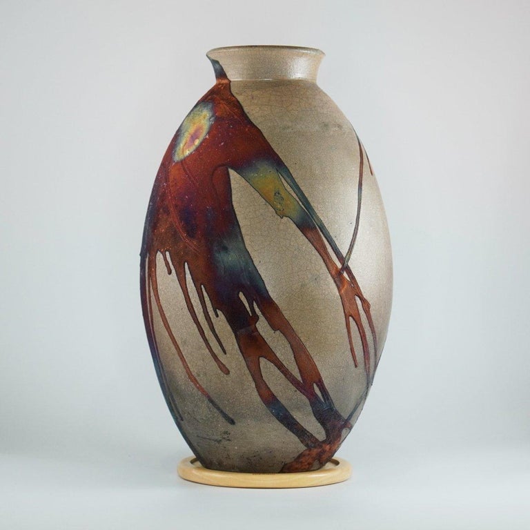 Raaquu Raku Fired Large Oval Vase S/N0000230 Centerpiece Art Series