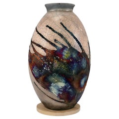 Raaquu Raku Fired Large Oval Vase S/N0000235 Centerpiece Art Series, Malaysia