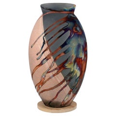 Raaquu Raku Fired Large Oval Vase S/N0000322 Centerpiece Art Series, Malaysia