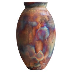 Raaquu Raku Fired Large Oval Vase S/N0000361 Centerpiece Art Series, Malaysia