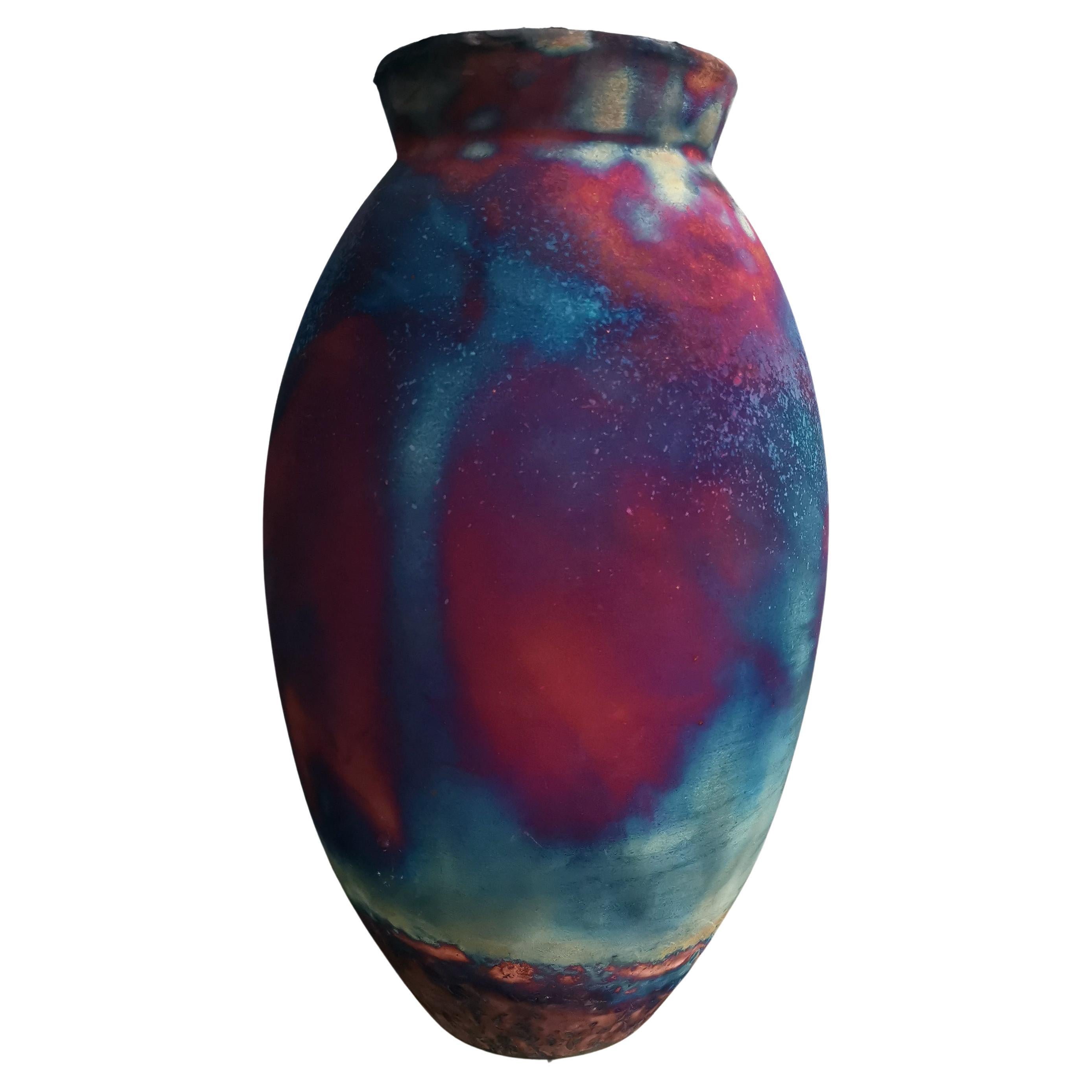 Raaquu Raku Fired Large Oval Vase S/N0000370 Centerpiece Art Series, Malaysia For Sale