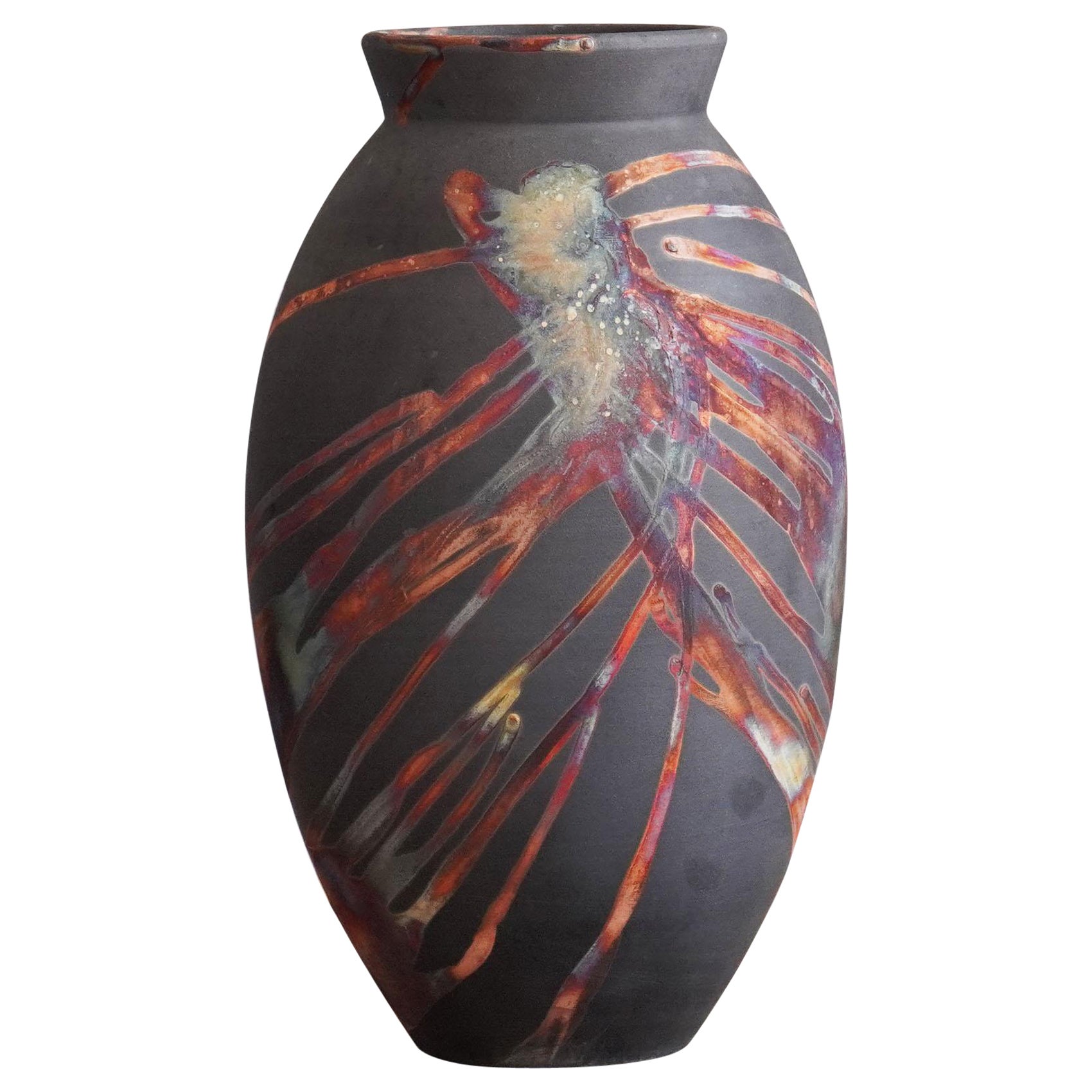 Raaquu Raku Fired Large Oval Vase S/N0000384 Centerpiece Art Series, Malaysia