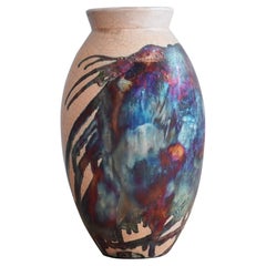 Raaquu Raku Fired Large Oval Vase S/N0000389 Centerpiece Art Series, Malaysia