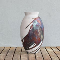 Raaquu Raku Fired Large Oval Vase S/N0000438 Centerpiece Art Series, Malaysia