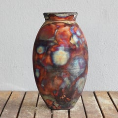 Raaquu Raku Fired Large Oval Vase S/N0000439 Centerpiece Art Series, Malaysia