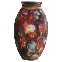 Raaquu Raku Fired Large Oval Vase S/N0000439 Centerpiece Art Series, Malaysia