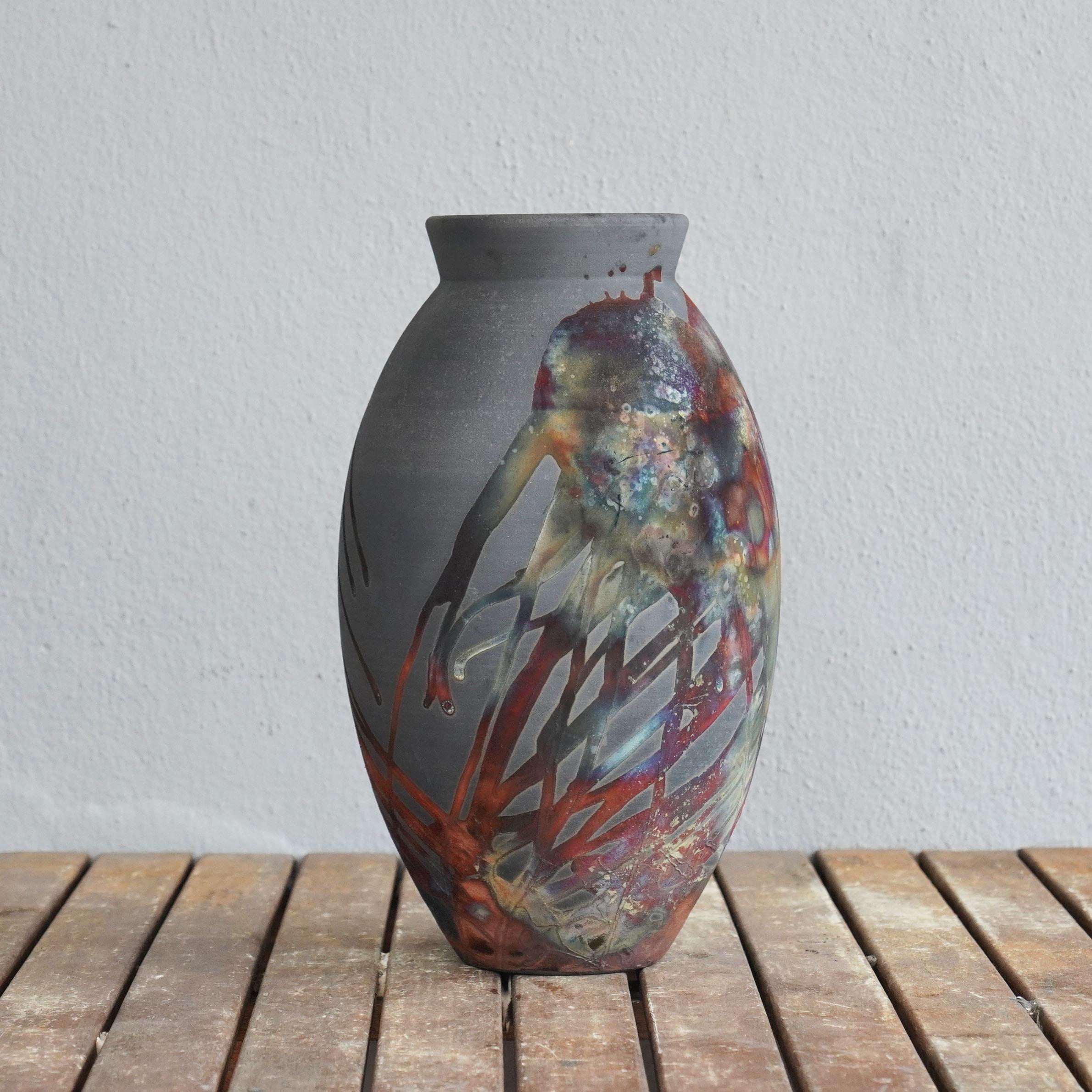 Gran jarrón ovalado de raakú cocido S/N0000442 Serie de arte de centro de mesa, Malasia en Nuevo estado para la venta en Petaling Jaya, MY