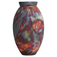 Raaquu Raku Fired Large Oval Vase S/N0000447 Centerpiece Art Series, Malaysia