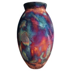 Raaquu Raku Fired Large Oval Vase S/N0000484 Centerpiece Art Series, Malaysia Raaquu Raku Fired Large Oval Vase S/N0000484 Centerpiece Art Series, Malaysia