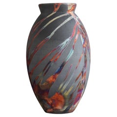 Raaquu Raku Fired Large Oval Vase S/N0000486 Centerpiece Art Series, Malaysia