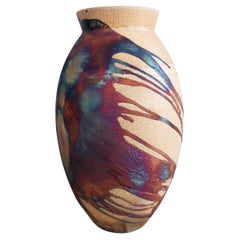Raaquu Raku Große ovale Vase, geflammt, S/N0000487 Tafelaufsatz, Kunstserie