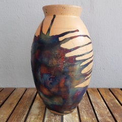 Raaquu Raku Fired Large Oval Vase S/N0000490 Centerpiece Art Series, Malaysia