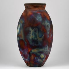 Raaquu Raku Fired Large Oval Vase S/N0000505 Centerpiece Art Series, Malaysia