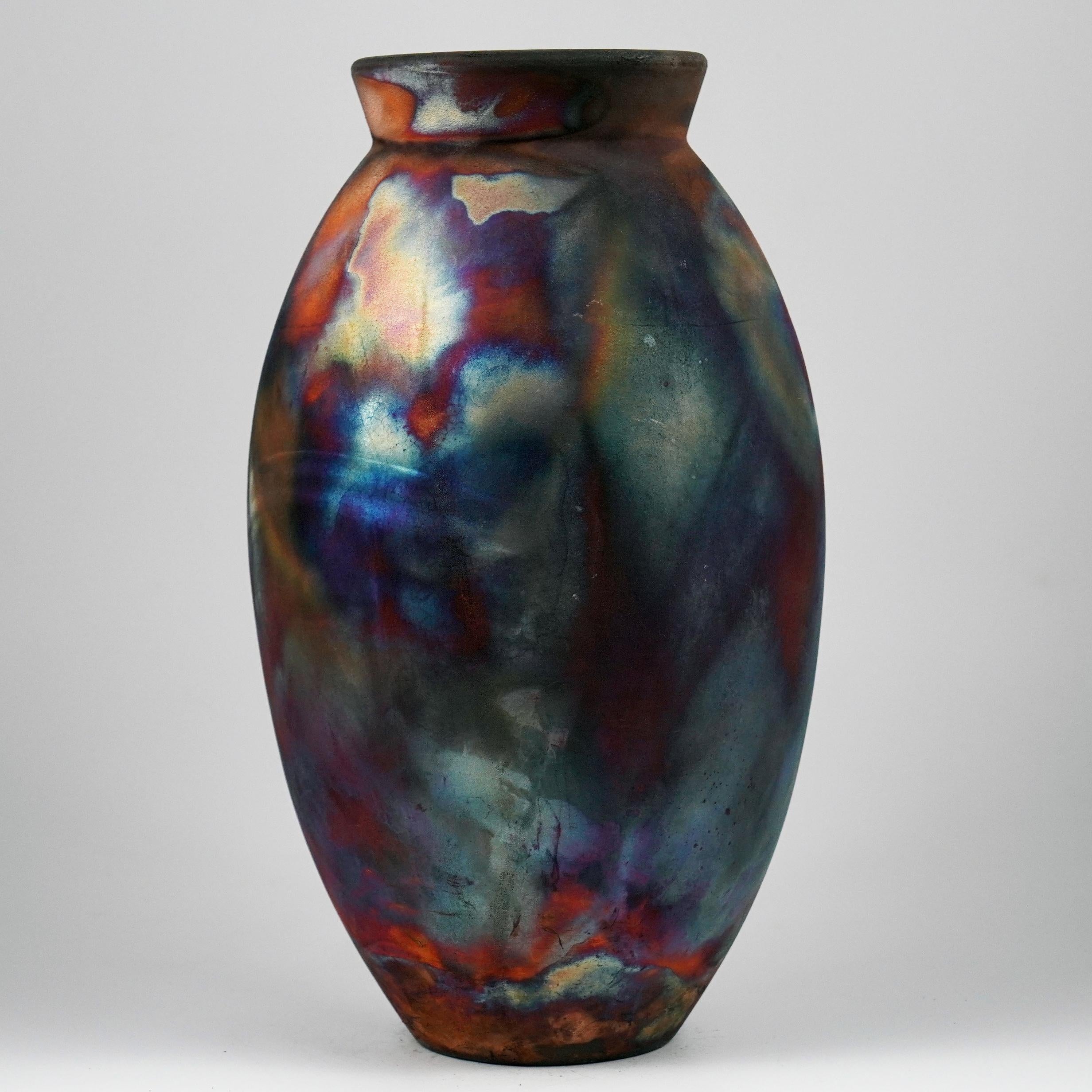 Malaysian Raaquu Raku Fired Large Oval Vase S/N0000505 Centerpiece Art Series, Malaysia For Sale
