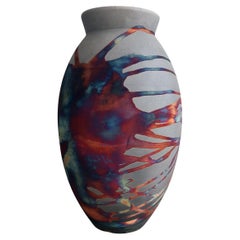Raaquu Raku Große ovale Vase, geflammt, S/N0000506 Tafelaufsatz, Kunstserie
