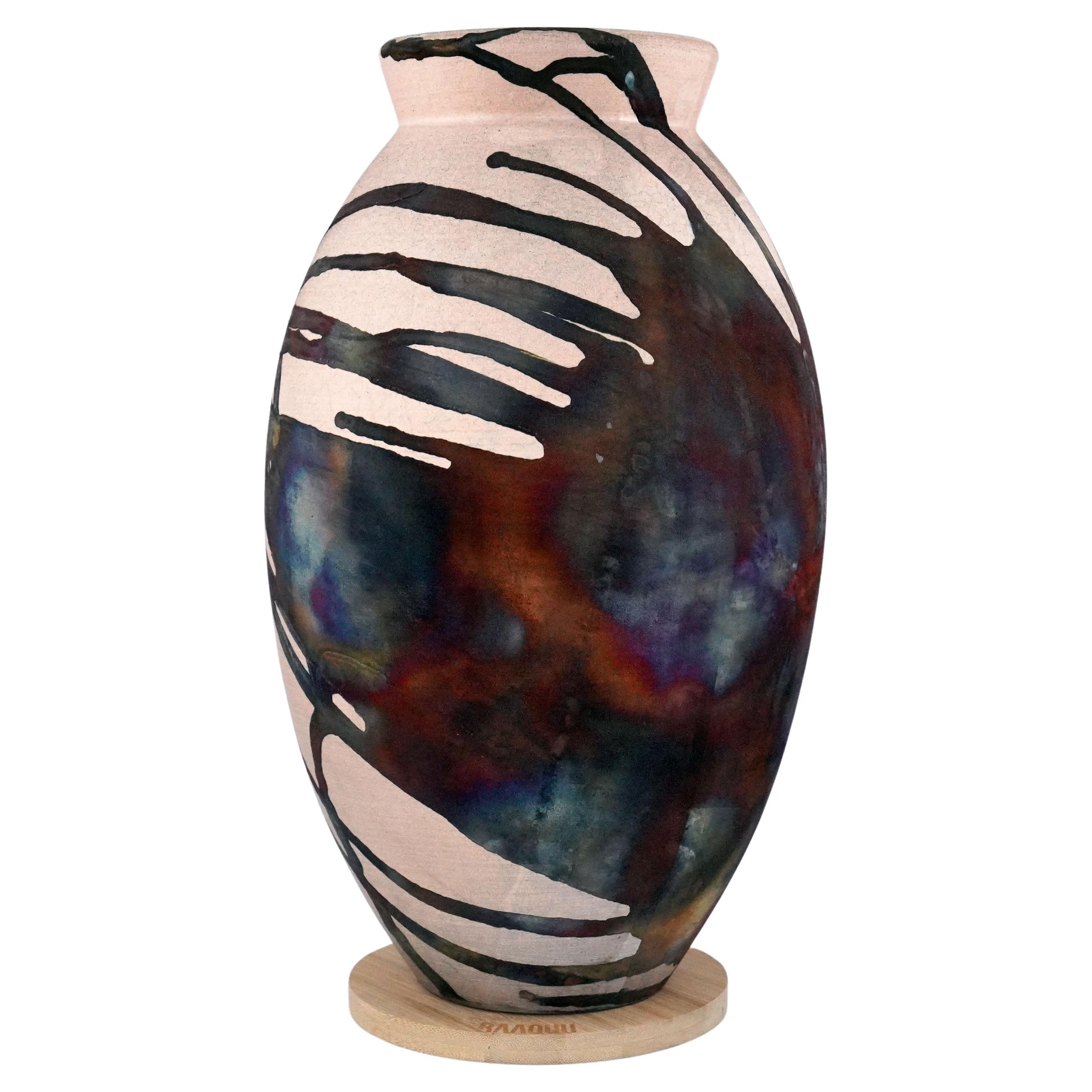 Raaquu Raku Fired Large Oval Vase S/N0000536 Centerpiece Art Series