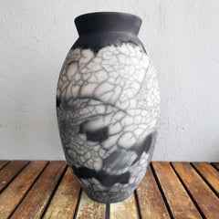 Raaquu Raku Fired Large Oval Vase S/N0000540 Centerpiece Art Series, Malaysia
