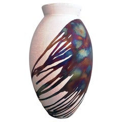 Raaquu Raku Große ovale Vase, geflammt, S/N0000552, Tafelaufsatz, Kunstserie