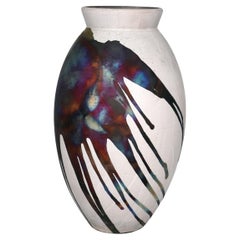 Raaquu Raku Fired Large Oval Vase S/N0000554 Centerpiece Art Series, Malaysia