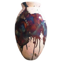 Raaquu Raku grand vase ovale cuit au four S/N0000556, Série d'art de centre de table, Malaisie