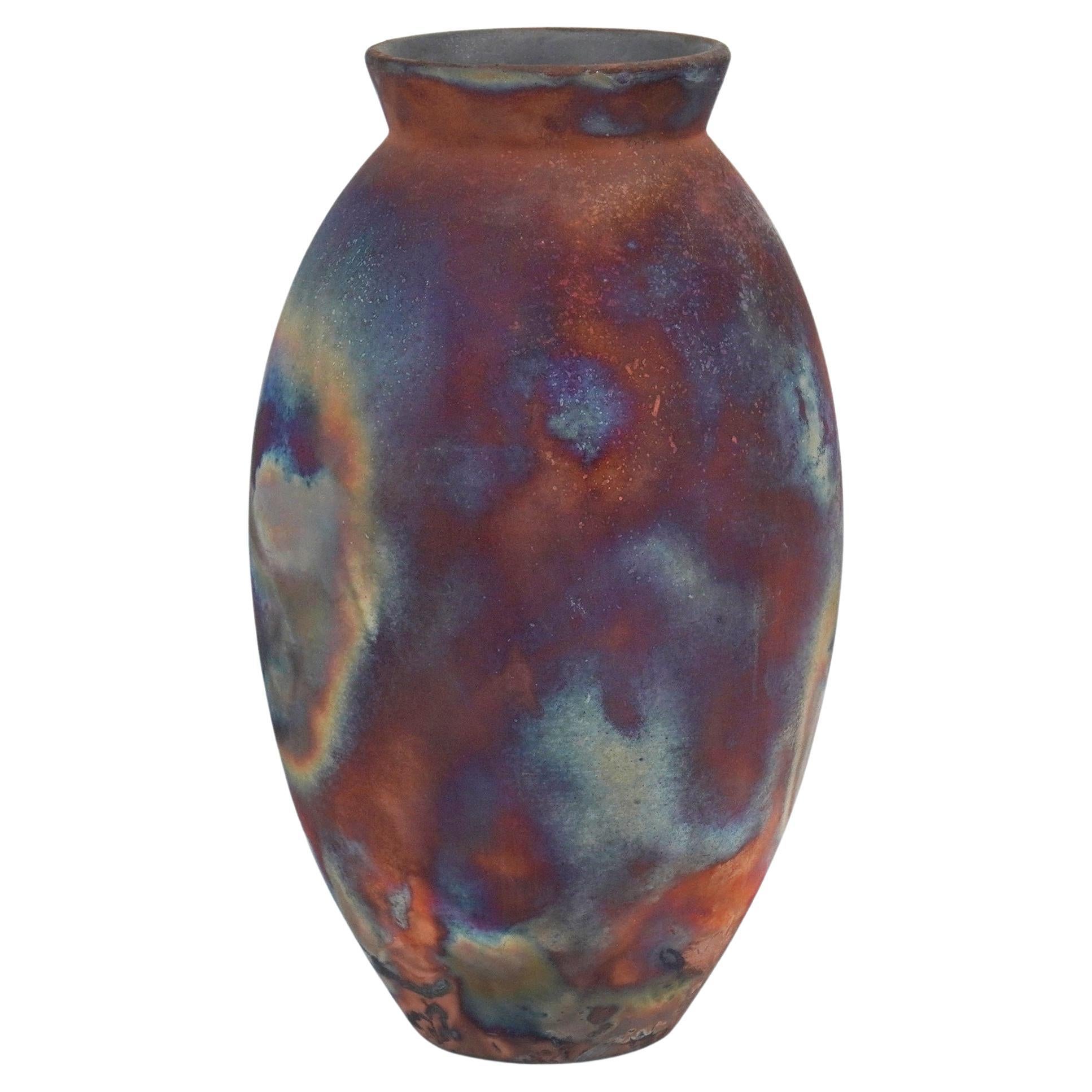 Raaquu Raku Große ovale Vase, geflammt, S/N0000560 Tafelaufsatz, Kunstserie im Angebot