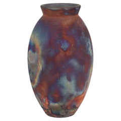 Raaquu Raku Große ovale Vase, geflammt, S/N0000560 Tafelaufsatz, Kunstserie