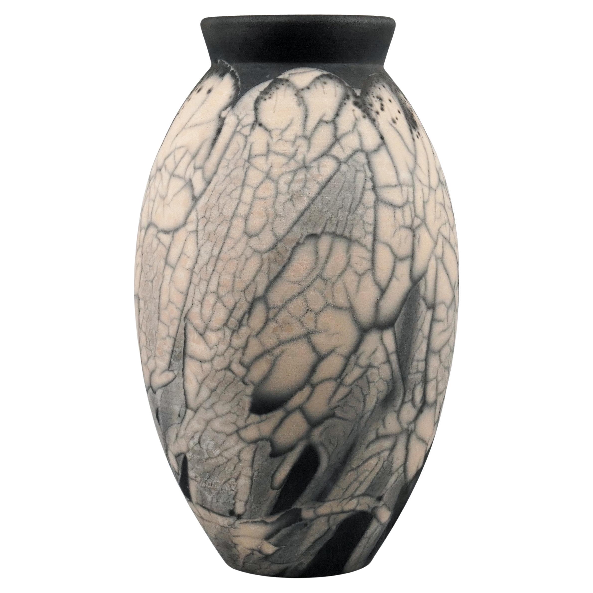 Raaquu Raku Fired Large Oval Vase S/N0000596 Centerpiece Art Series, Malaysia