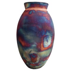 Raaquu Raku Fired Large Oval Vase S/N0000605 Centerpiece Art Series, Malaysia