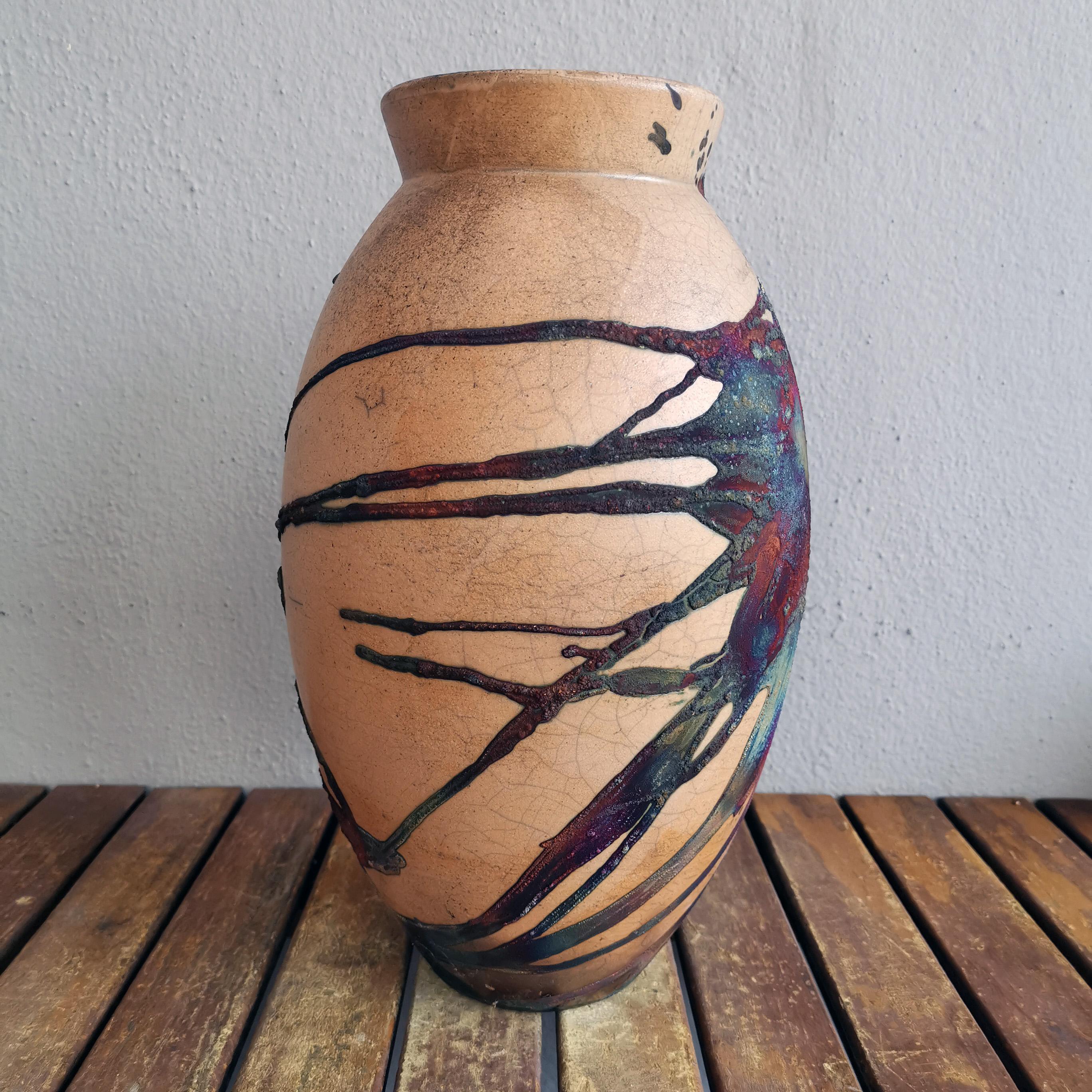 Raaquu Raku Große ovale Vase, geflammt, S/N0000606 Tafelaufsatz, Kunstserie (Moderne)