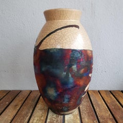 Raaquu Raku Fired Large Oval Vase S/N0000607 Centerpiece Art Series, Malaysia