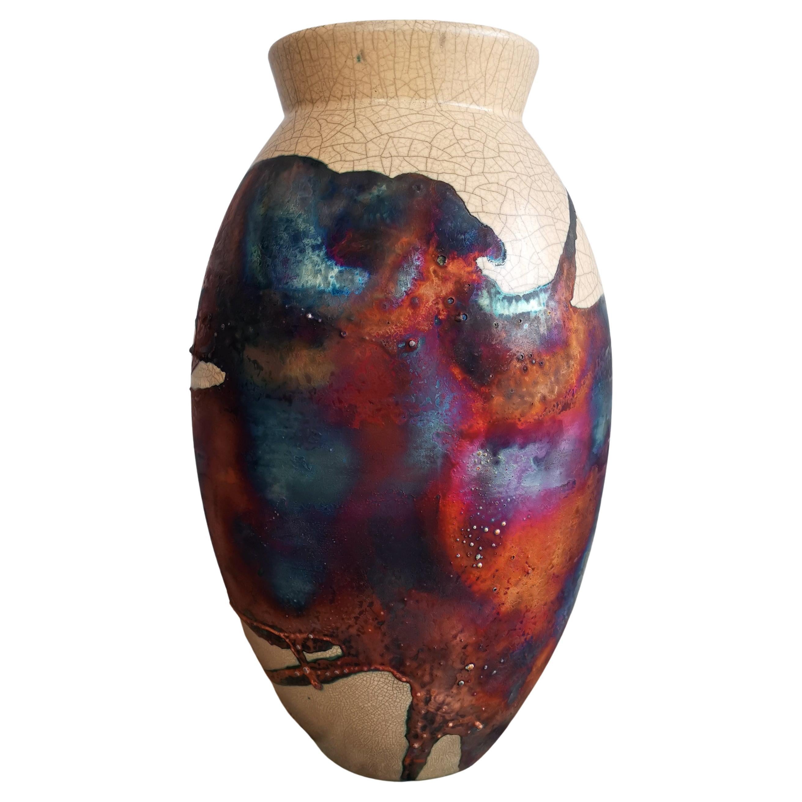 Raaquu Raku Große ovale Vase, geflammt, S/N0000607 Tafelaufsatz, Kunstserie