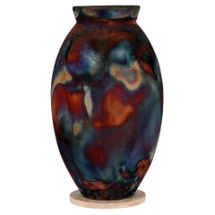 Raaquu Raku Fired Large Oval Vase S/N0000612 Centerpiece Art Series, Malaysia