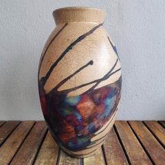 Raaquu Raku Fired Large Oval Vase S/N0000615 Centerpiece Art Series, Malaysia