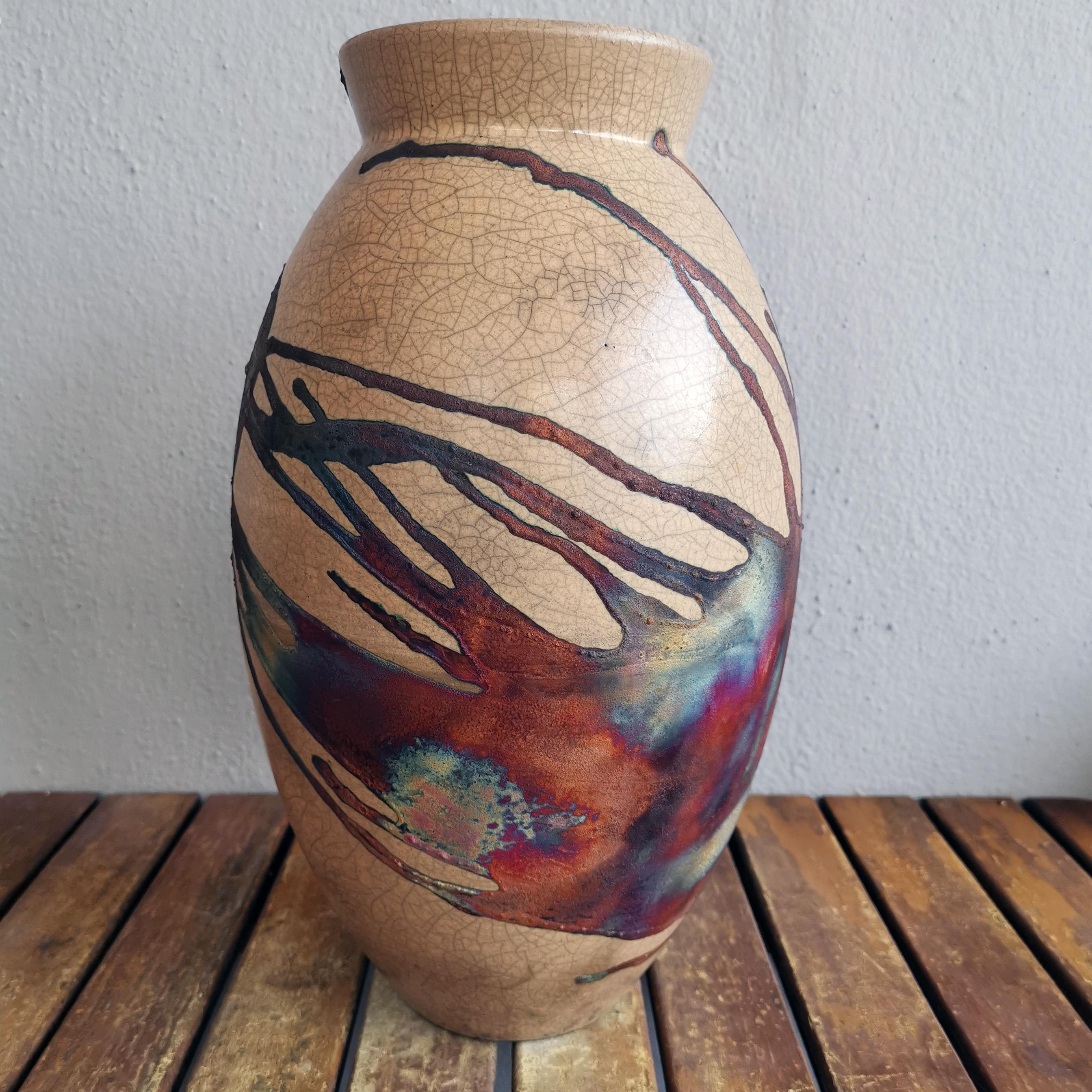 Malese Vaso ovale grande cotto Raaquu Raku S/N0000615 Centerpiece Art Series, Malesia in vendita