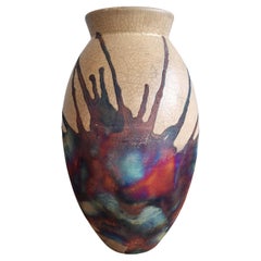 Raaquu Raku Fired Large Oval Vase S/N0000615 Centerpiece Art Series, Malaysia