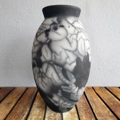 Raaquu Raku Fired Large Oval Vase S/N0000621 Centerpiece Art Series, Malaysia