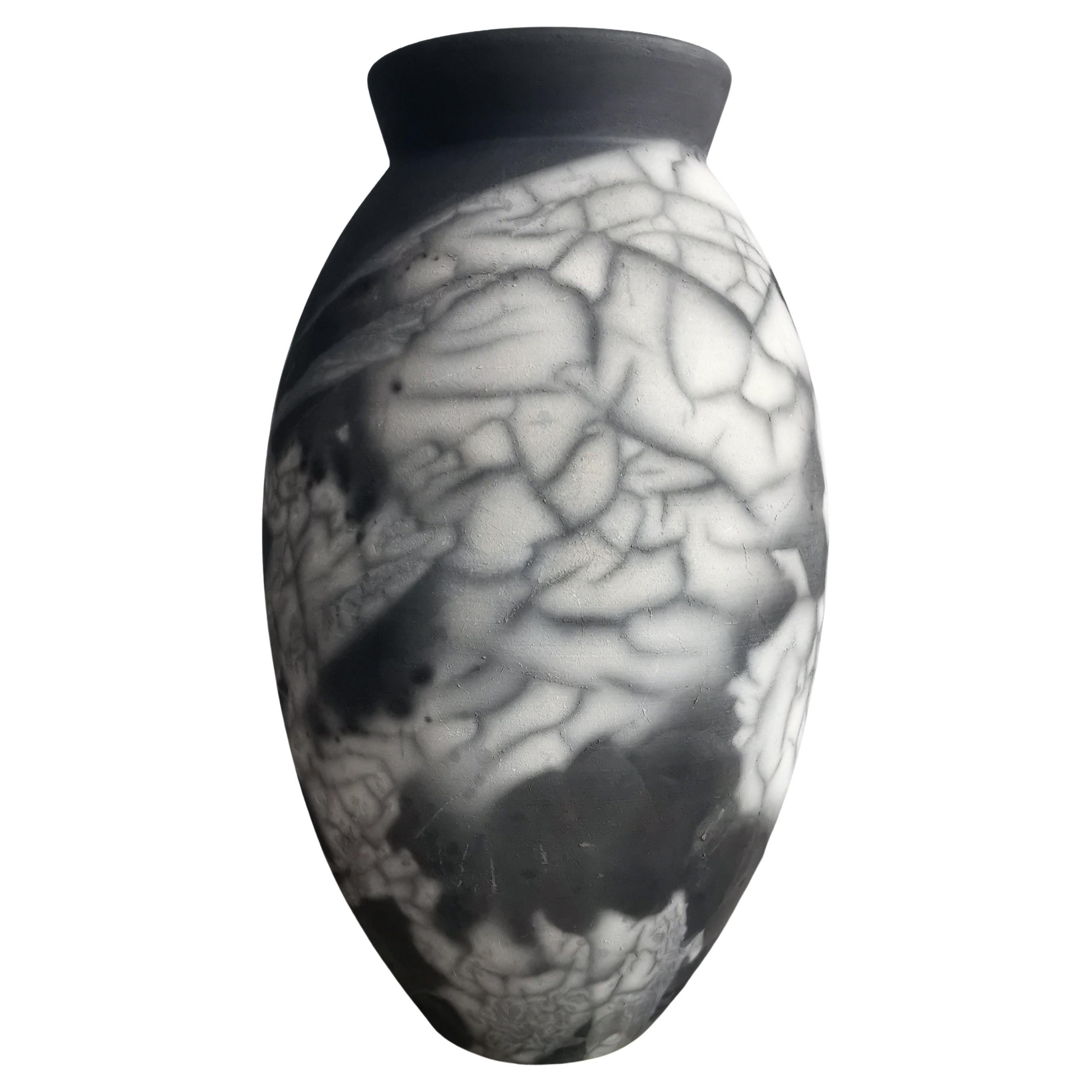 Raaquu Raku Große ovale Vase, geflammt, S/N0000621 Tafelaufsatz, Kunstserie