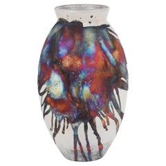 Raaquu Raku Große ovale Vase, geflammt, S/N0000722 Tafelaufsatz, Kunstserie