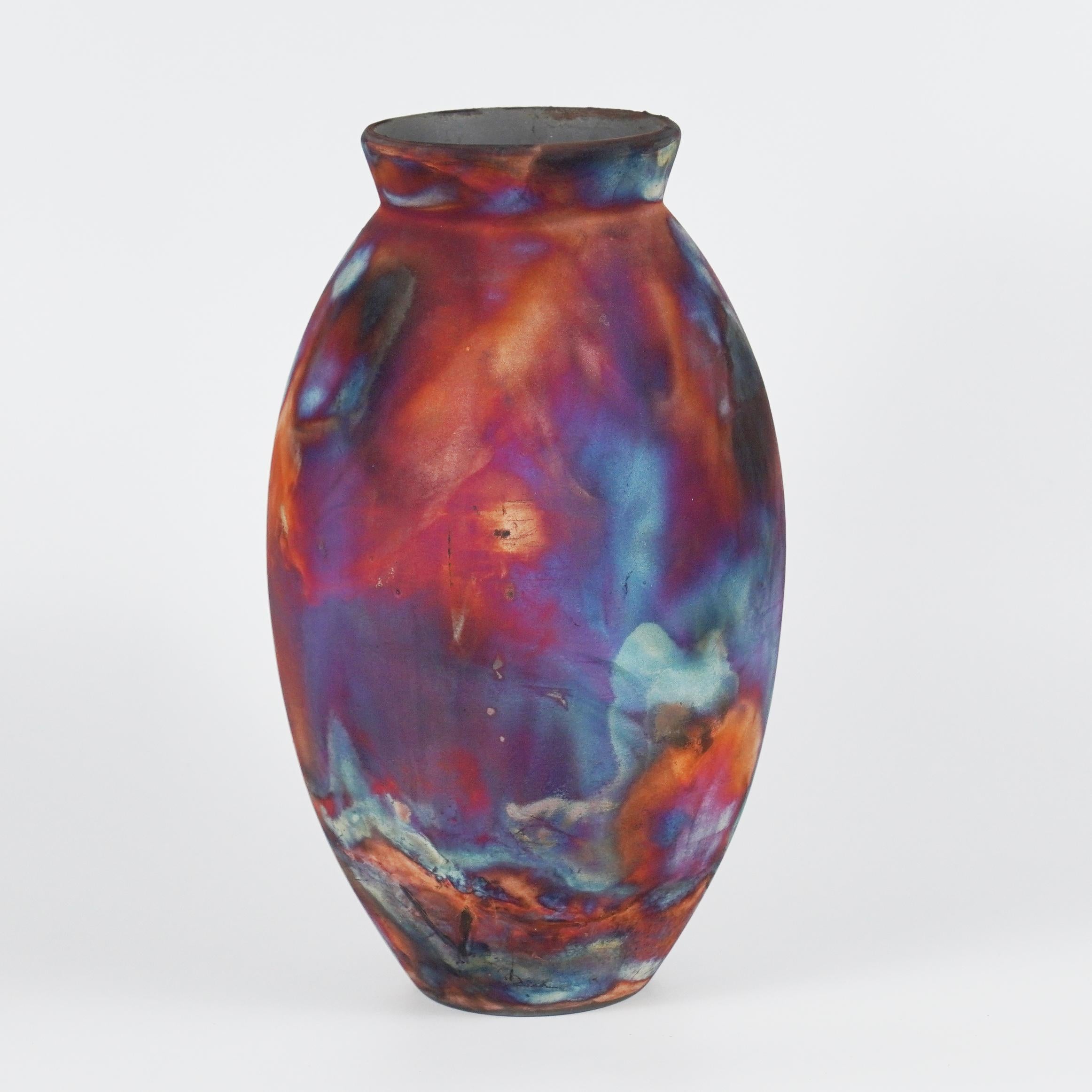 Raaquu Raku Große ovale Vase, geflammt, S/N0000729 Tafelaufsatz, Kunstserie (Moderne) im Angebot