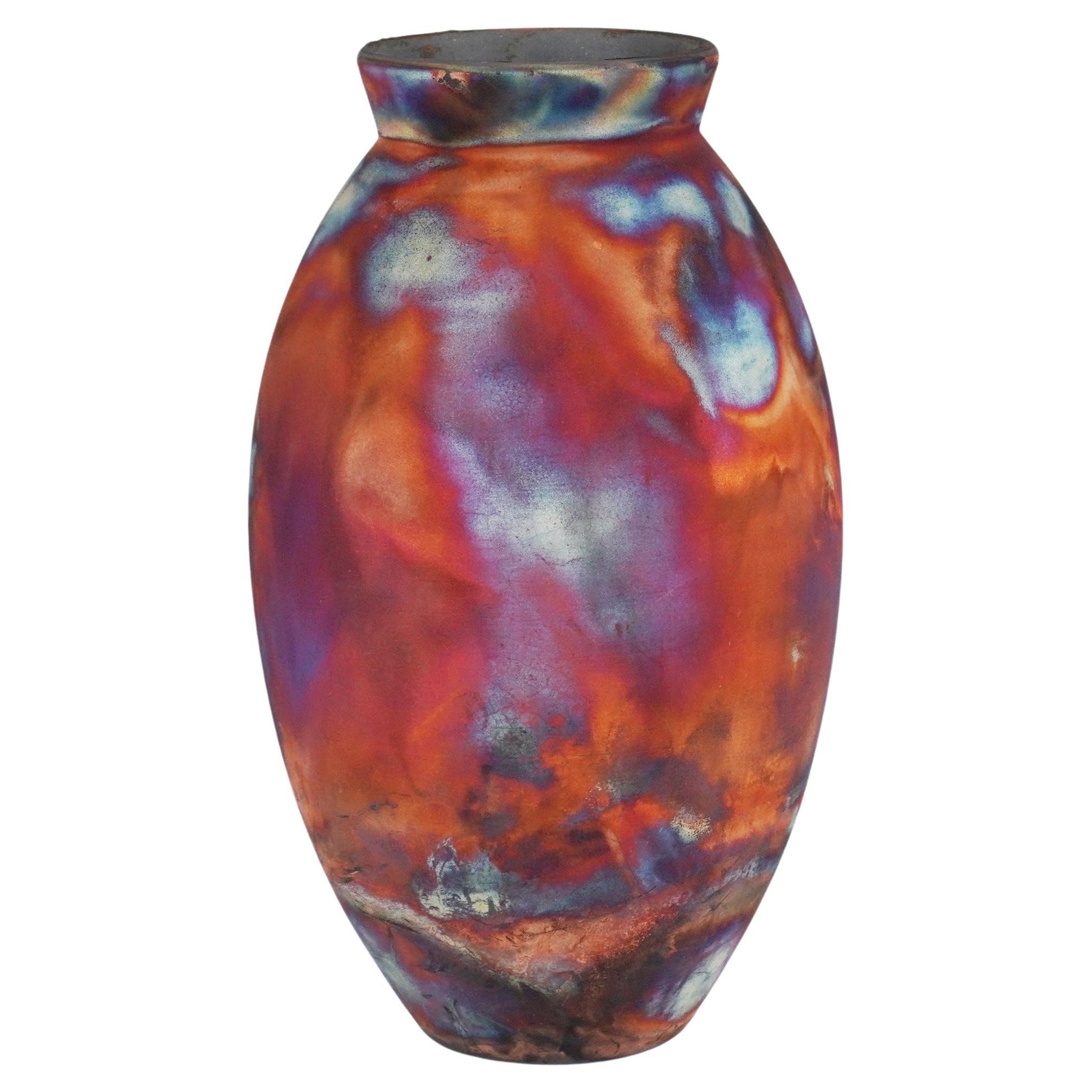 Raaquu Raku Große ovale Vase, geflammt, S/N0000729 Tafelaufsatz, Kunstserie im Angebot