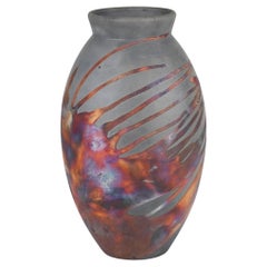 Raaquu Raku Große ovale Vase, geflammt, S/N0000735 Tafelaufsatz, Kunstserie