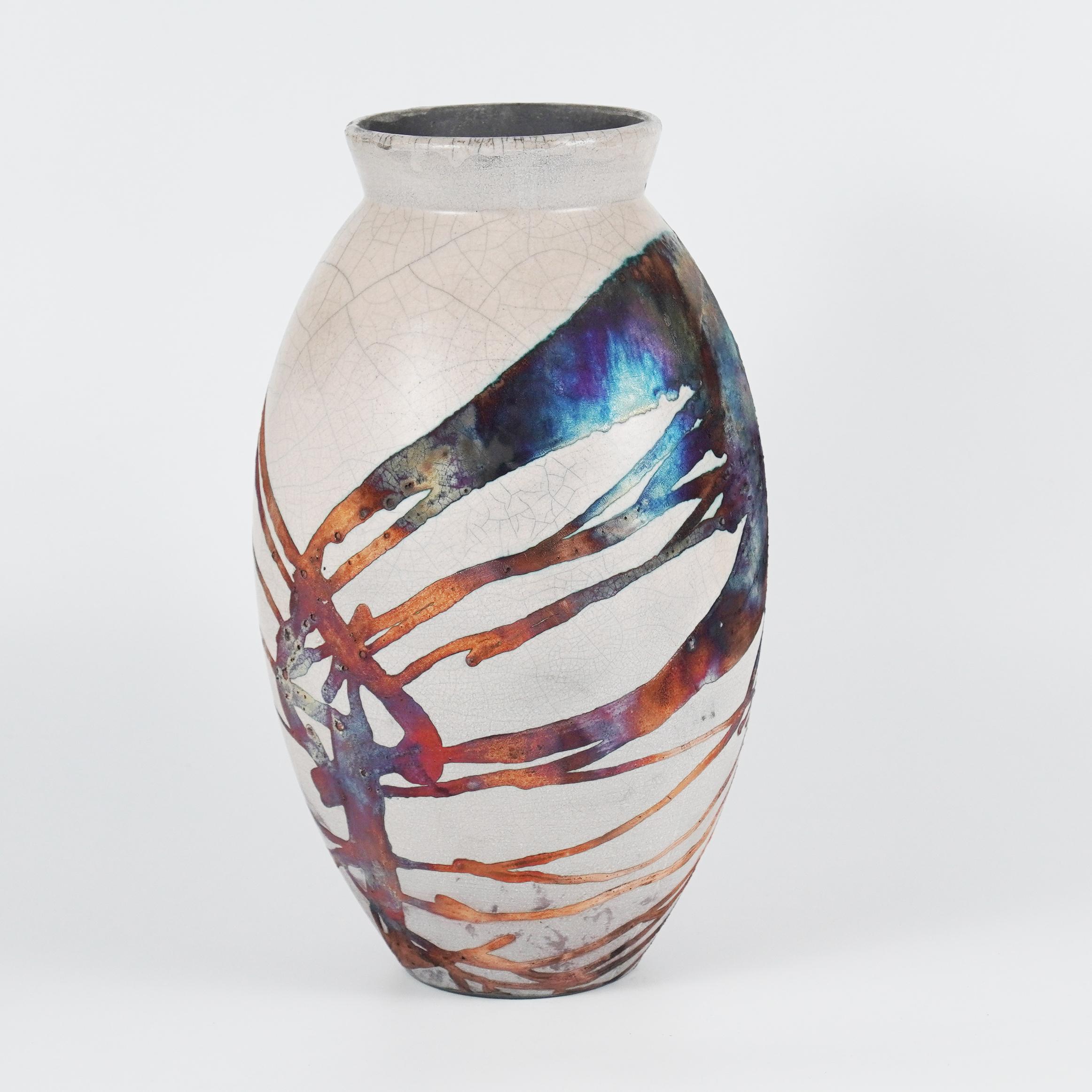 Raaquu Raku Große ovale Vase, geflammt, S/N0000741 Tafelaufsatz, Kunstserie (Moderne)