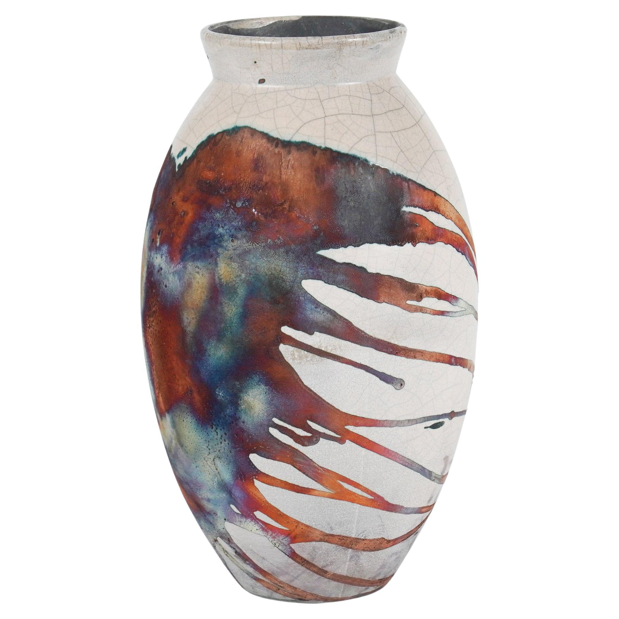 Raaquu Raku Große ovale Vase, geflammt, S/N0000741 Tafelaufsatz, Kunstserie