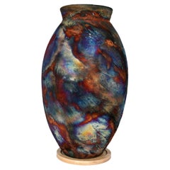 Raaquu Raku Fired Large Oval Vase S/N0000743 Centerpiece Art Series, Malaysia