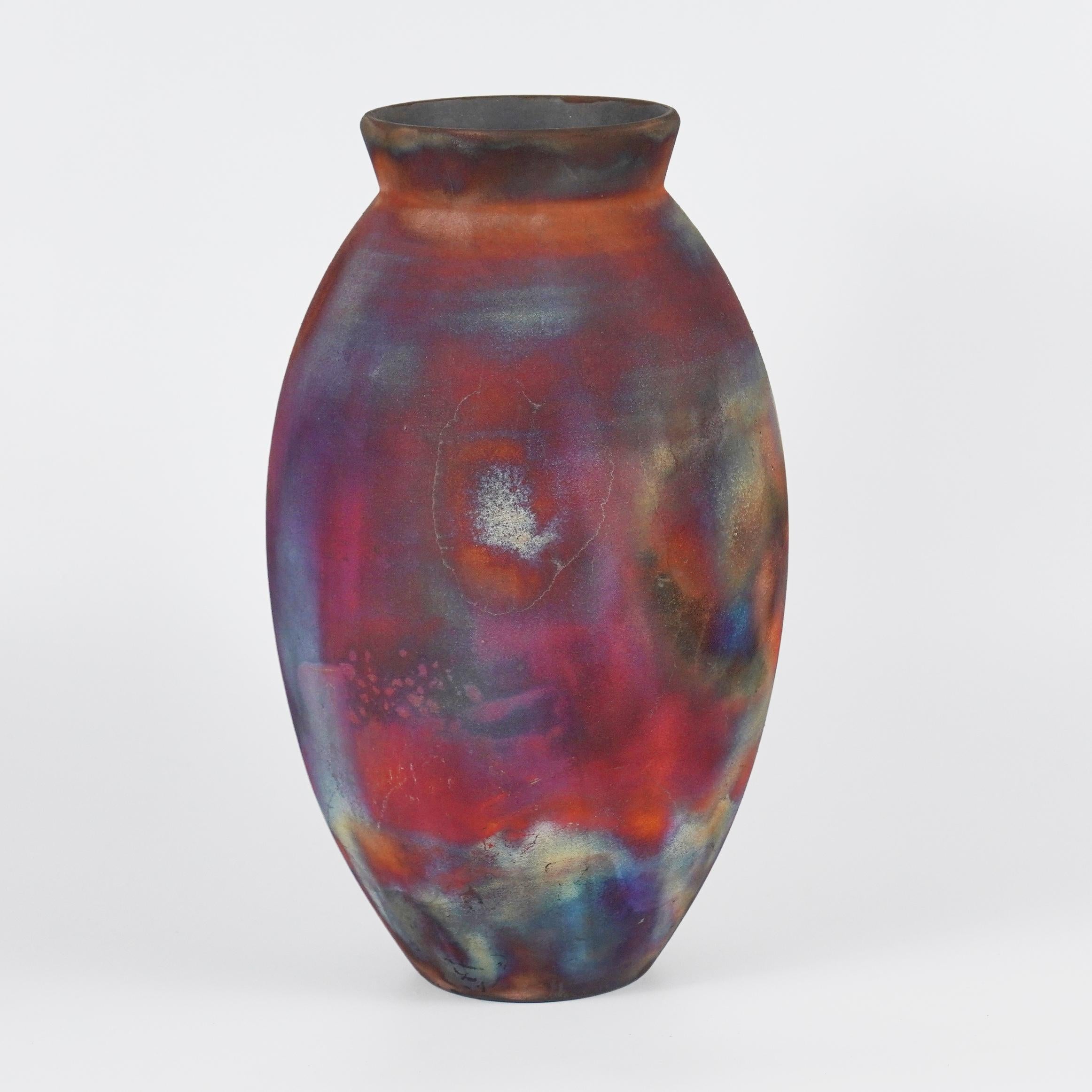 Raaquu Raku Große ovale Vase, geflammt, S/N0000747 Tafelaufsatz, Kunstserie (Moderne) im Angebot