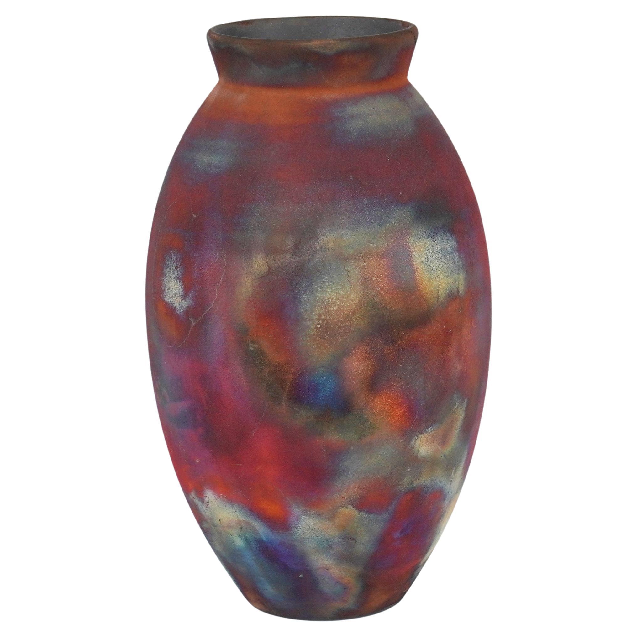 Raaquu Raku Große ovale Vase, geflammt, S/N0000747 Tafelaufsatz, Kunstserie im Angebot